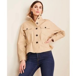 Ann Taylor Khaki Stand Up Collar Drawstring Waist Trench Coat Jacket